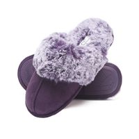 Jessica Simpson Comfy Faux Fur Womens House Slipper Scuff Memory Foam Slip On Anti-Skid Sole (Size Large, Purple)