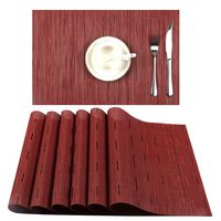 U'Artlines Placemat, Crossweave Woven Vinyl Non-Slip Insulation Placemat Washable Table Mats Set (6pcs placemats, B Wine Red)