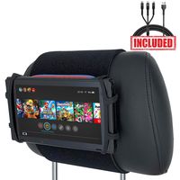 Car Headrest Mount Silicon Holder for Nintendo Switch Console, iPad Mini, Kindle Paperwhite with 3-in-1 USB Cable (Neon Red/Blue)