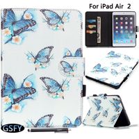 iPad Air 2 Case, Newshine(TM) Cute Flip Folio Smart Stand Cover/Skin with [Auto Wake/Sleep Function] [Card Slots/Cash Packet] [Holder for Stylus] for Apple iPad Air 2/iPad 6 (Blue Butterflies)