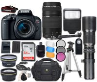 Canon EOS Rebel T7i DSLR Camera with Canon EF-S 18-55mm f/4-5.6 is STM Lens + Canon EF 75-300mm f/4-5.6 III Lens + 500mm f/8 Preset Lens + Accessory Bundle