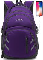 Backpack Bookbag for School College Student Laptop Travel Business with USB Charging Port Laptop Compartment Luggage Straps Anti theft Night Light Reflective (Purple)