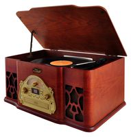 Pyle Vintage Turntable - Retro Vinyl Stereo System With Bluetooth, CD Player, USB Reader, SD Card Slot and Speakers - Record AM/FM Radio and Other Audio Files to MP3 with Remote (PTCD64UBT)