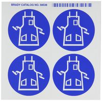 Brady 58538 Right-To-Know Pictogram Labels , Blue On White,  2-1/4" Width x 2-1/4" Height,  Pictogram "Apron" (4 Per Card,  1 Card per Package)