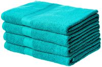 AmazonBasics Fade-Resistant Cotton Bath Towel - Pack of 4, Teal