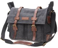 IBLUE Mens X-Large Canvas Messenger Bag Retro Leather Trim Shoulder Bags Laptop Satchel Military Crossbody Bag