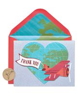 Papyrus Globe with Plane Handmade Boxed Thank You Blank Note Cards with Glitter, 8-Count