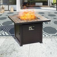 Top Space Propane Fire Pit Table 34 Inch Square Gas Fire Table Outdoor Firepit Black CSA Certification 50,000 BTU Auto-Ignition with Natural Slate Tabletop, Bronze