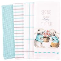 KAF Home Bloom Kitchen Holiday Dish Towel Set of 4, Cotton Rich, 18 x 28-inch (Easter Bunnies Spring is in The Air)