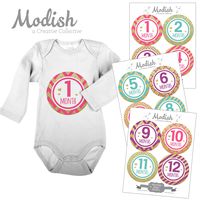 12 Monthly Baby Stickers, Gold Glitter {Faux}, Pink, Purple, Teal, Baby Girl, Baby Belly Stickers, Baby Month Stickers, First Year Stickers Months 1-12, Chevron, Stripes, Polka Dots, Quatrafoil Glamour, Fashion