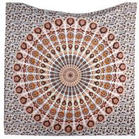 Bless International Indian Hippie Bohemian Psychedelic Peacock Mandala Wall Hanging Bedding Tapestry (Orange Brown, Twin(54x72Inches)(140x185cms))