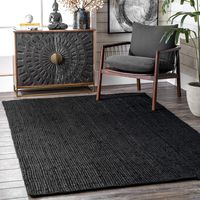nuLOOM Rigo Hand Woven Jute Area Rug, 6' x 9', Black