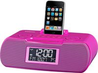 Sangean RCR-10 FM-RDS (RBDS) / AM / Aux-in Digital Tuning Atomic Clock Radio Compatible with 30 Pin iPod or iPhone (Pink) WITH FREE BLUETOOTH MUSIC RECEIVER