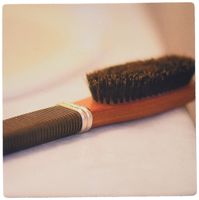 3dRose LLC 8 x 8 x 0.25 Inches Mouse Pad, A Mans Hairbrush Sitting on A Counter in The Bathroom (mp_64948_1)