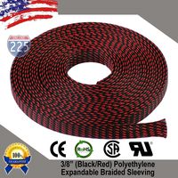 100 FT 3/8" 9mm Black Red Expandable Wire Cable Braided Sleeving Sheathing Loom Tubing US