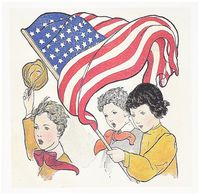 3dRose Vintage Children With American Flag - Greeting Cards, 6 x 6 inches, set of 12 (gc_6398_2)