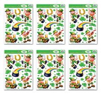 Beistle S33905AZ6, 6 Sheets Leprechaun and Shamrock Window Clings, 12" x 17" sheet