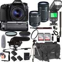 Canon EOS 80D with 18-55mm & 55-250mm is STM Lenses + 128GB Memory + Canon Deluxe Camera Bag + Pro Battery Bundle + Power Grip + Microphone + TTL Speed Light + Pro Filters,(24pc Bundle)