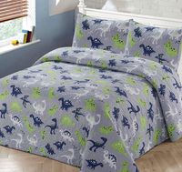 2pc Twin Bedspread Coverlet Quilt Set Kids/Teens Boys Children Multi-Color Dinosaurs Blue Green White Grey Dino Land All Dinosaurs New