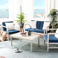 Safavieh PAT7030D Collection Montez White and Navy 4 Pc Accent Pillows Outdoor Set