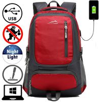 Backpack Bookbag for School College Student Travel Business with USB Charging Port Fit Laptop Up to 15.6 inch Anti theft Night Light Reflective (Red)