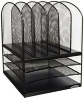 Safco Products Onyx Mesh 5 Sorter/3 Tray Desktop Organizer 3266BL, Black Powder Coat Finish, Durable Steel Mesh Construction