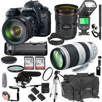 Canon EOS 6D Mark II with 24-70mm f/2.8 L II USM + 100-400mm f/4.5-5.6 L is II USM + 128GB Memory + Pro Battery Bundle + Power Grip + Microphone + TTL Speed Light + Pro Filters,(24pc Bundle)