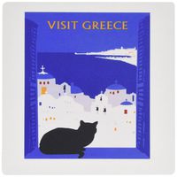 3dRose 8 X 8 X 0.25 Greece Vintage Travel Poster With Cat Mouse Pad (mp_109601_1)