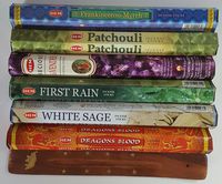 Six Most Popular Hem Incense Scents of All Time, 120 Sticks Total, with Free Burner - 20 Sticks Each of Dragon's Blood, Frankincense & Myrrh, Patchouli, Precious Lavender, First Rain, and White Sage