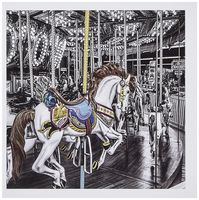 3dRose Image of black and white carousel with 1 horse in color - Greeting Cards, 6 x 6 inches, set of 6 (gc_180583_1)