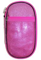Inkology Oval Glitter Multi Compartment Pencil Pouch with Carabineer Clip, 9 x 5 Inches, 6 Pack, Pink, 04176
