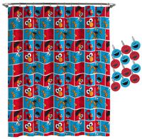 Jay Franco Sesame Street Elmo Cookie Squares Shower Curtain & 12-Piece Hook Set & Easy Use - Kids Bath Features Elmo & Cokie Monster (Official Sesame Street Product)