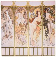 3dRose LLC 8 x 8 x 0.25 Inches Mouse Pad, French Art Nouveau Muchas 4 Seasons in Pink (mp_153771_1)