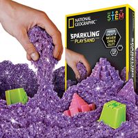 NATIONAL GEOGRAPHIC Sparkling Play Sand - 2 LBS of Shimmering Sand with Castle Molds and Tray (Purple) - A Kinetic Sensory Activity
