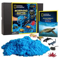NATIONAL GEOGRAPHIC Ocean Morphing Matter - Play Set Comes with 3 Cups of Morphing Matter, 6 Ocean Animal Figures, Great Kinetic Sensory Activity for Boys & Girls