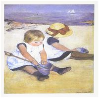 3dRose Picture Of Cassatts Impressionist 1884 Painting Children On The Beach - Greeting Cards, 6 x 6 inches, set of 6 (gc_101037_1)
