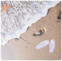 3dRose LLC 8 x 8 x 0.25 Inches Mouse Pad, Print of Footsteps Flip Flops and Starfish Near Ocean - (mp_182516_1)