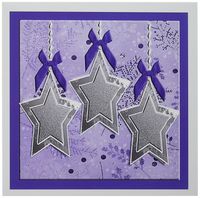 3dRose Silver Stars with Bows Purple - Greeting Cards, 6 x 6 inches, set of 6 (gc_30938_1)