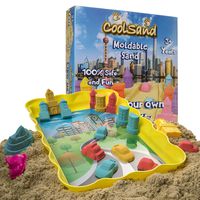 CoolSand Deluxe Kit Mini City Edition Set Includes: 2 Pounds Moldable Indoor Play Sand, Shaping Molds, Slicing Tool, Plastic Sandbox