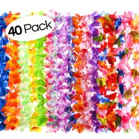 40 Count Hawaiian Flower Lei for Luau Party - Bulk Set of Floral Necklace Leis Vibrant Colors Assortment for Party Favors, Garland Decorations or Ornaments for Any Occasion