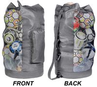 Fitdom Heavy Duty XL Soccer Mesh Equipment Ball Bag w/Adjustable Shoulder Strap Design for Coach. with an Over-Sized Front Pocket for Sporting Accessories. Best for All Outdoor & Water Gears (Grey)