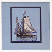 3dRose Sailboat with Sails Raised Sailing on Blue Waters Framed In Blue - Greeting Cards, 6 x 6 inches, set of 6 (gc_170832_1)