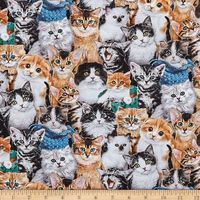 Elizabeth's Studio Breeds Packed Cats Multi Fabric by The Yard, Multicolor