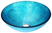 ANZZI Accent Modern Tempered Glass Vessel Bowl Sink in Blue Ice | Aqua Top Mount Bathroom sinks above Counter | Round Vanity countertop Sink Bowl with Pop Up Drain | LS-AZ047