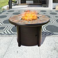 Top Space Propane Fire Pit Table Outdoor Gas Fire Pit Patio Fire Table CSA Certification 50,000 BTU Auto-Ignition with Natural Slate Tile Tabletop, 42 Inch, Round, Bronze
