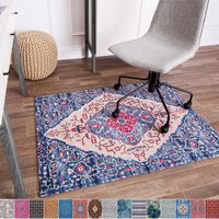 Anji Mountain Chair Mat Rug'd Collection, 1/4" Thick - For Low Pile Carpets & Hard Surfaces, Porto , Blue and Pink Medallion