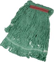 AmazonBasics Loop-End Synthetic Commercial String Mop Head, 1.25 Inch Headband, Medium, Green, 6-Pack