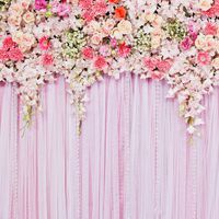 Pink Flower Wall Backdrop Chic Floral Wall Party Wedding Decoration Soft Wrinkle Free Cloth Printed Fabric Photography Background (G1041, 10' Wide by 10' Tall)